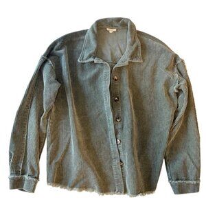 Hunter Green Corduroy Shacket Jacket Size L | Frayed Hem Cottagecore Coastal